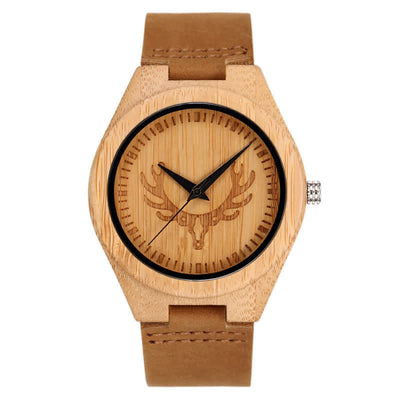 Men's Retro Carved Deer Dial Bamboo Wooden Watch