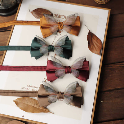 Men's Vintage Organza Butterfly Bow Tie Pocket Square Set