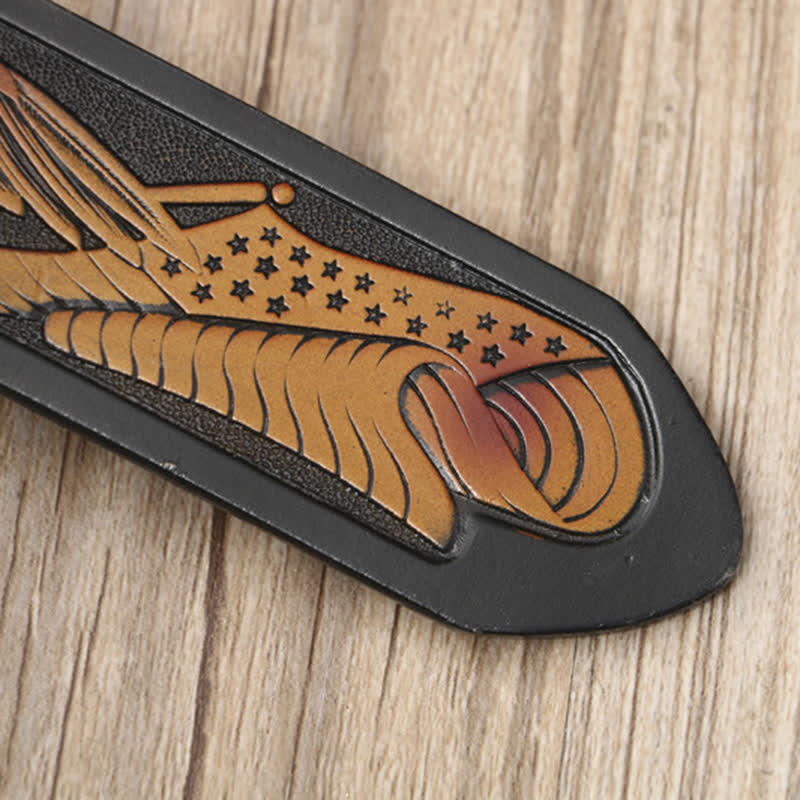 Men's Novelty Flying Eagle Buckle Carved Pattern Leather Belt - image 5