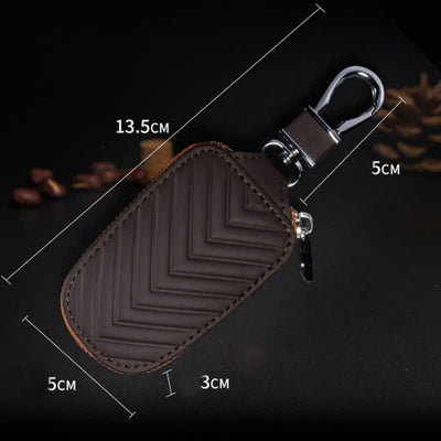Multi-Functional Zipper V Pattern Leather Car Key Case