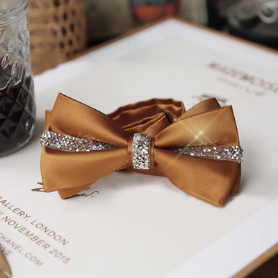 Men's Shining Rhinestone Satin Bow Tie Pocket Square Set