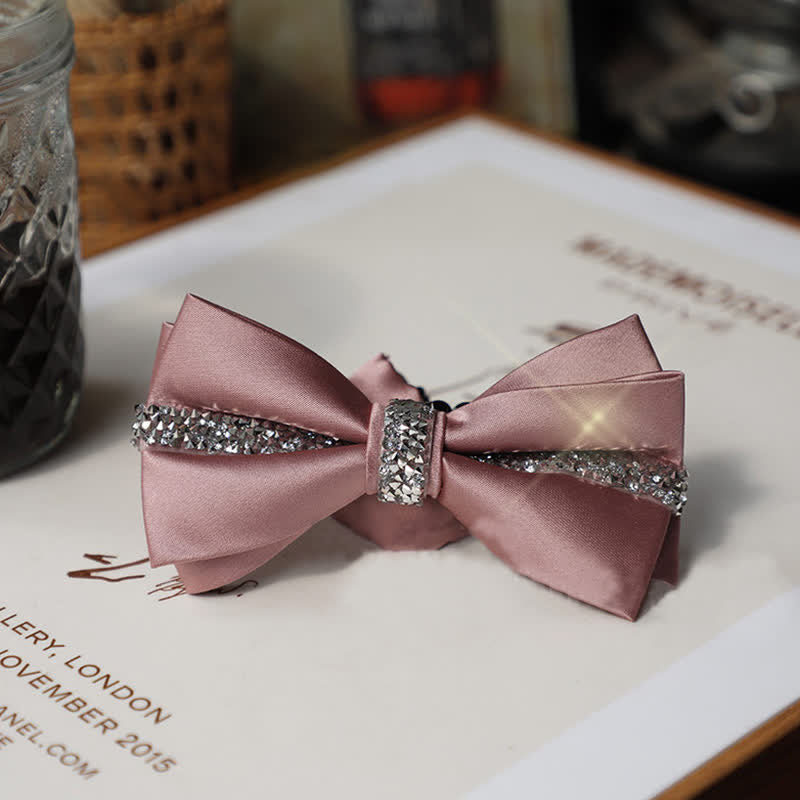 Men's Shining Rhinestone Satin Bow Tie Pocket Square Set