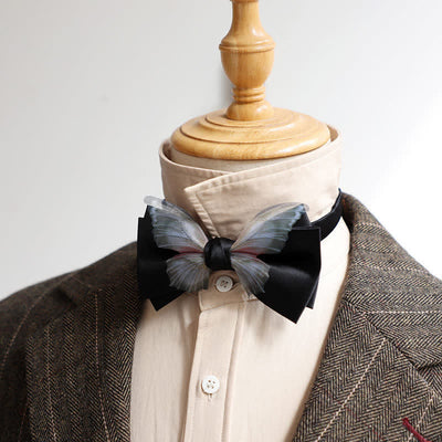 Men's Vintage Organza Butterfly Bow Tie Pocket Square Set