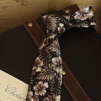 Men's Floral Printed Formal Dress Shirt Necktie