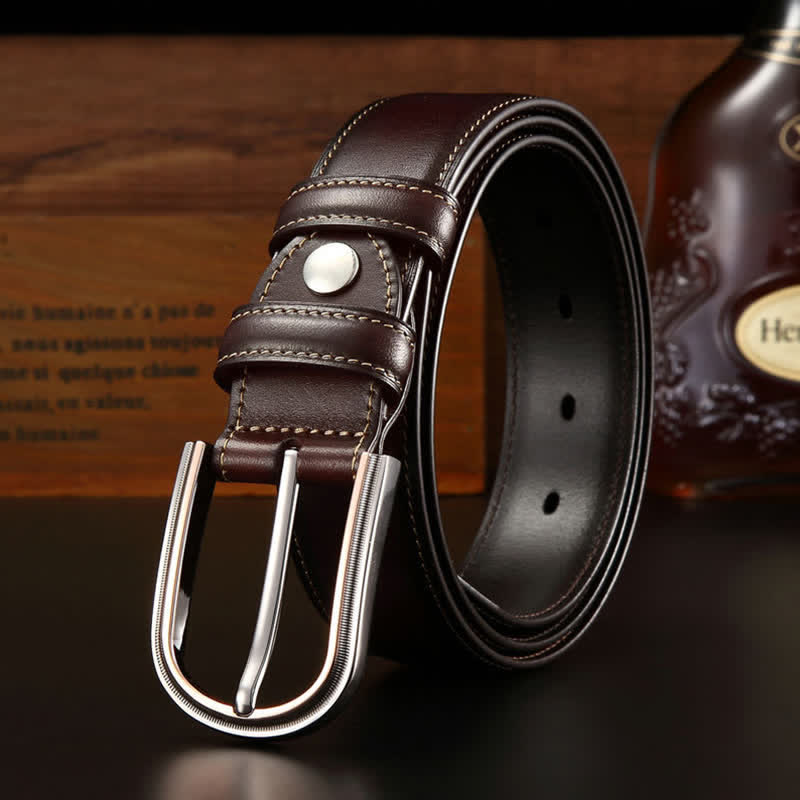 Men's Retro Double-Sided Stylish Leather Belt - Coffee - 44 - image 5
