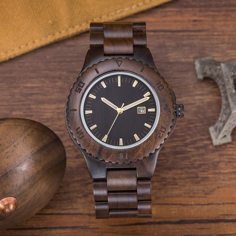 Men's Calendar Display Analog Quartz Wooden Watch