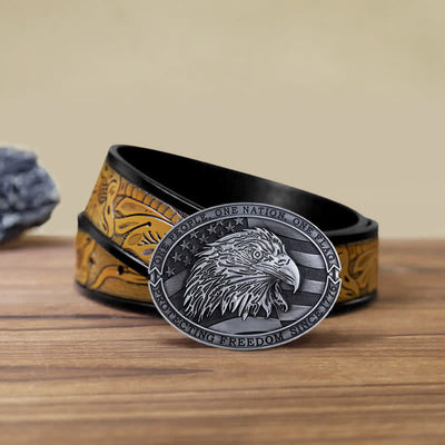 Men's DIY Patriotic Bald Eagle USA Flag Buckle Leather Belt