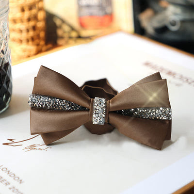 Men's Shining Rhinestone Satin Bow Tie Pocket Square Set