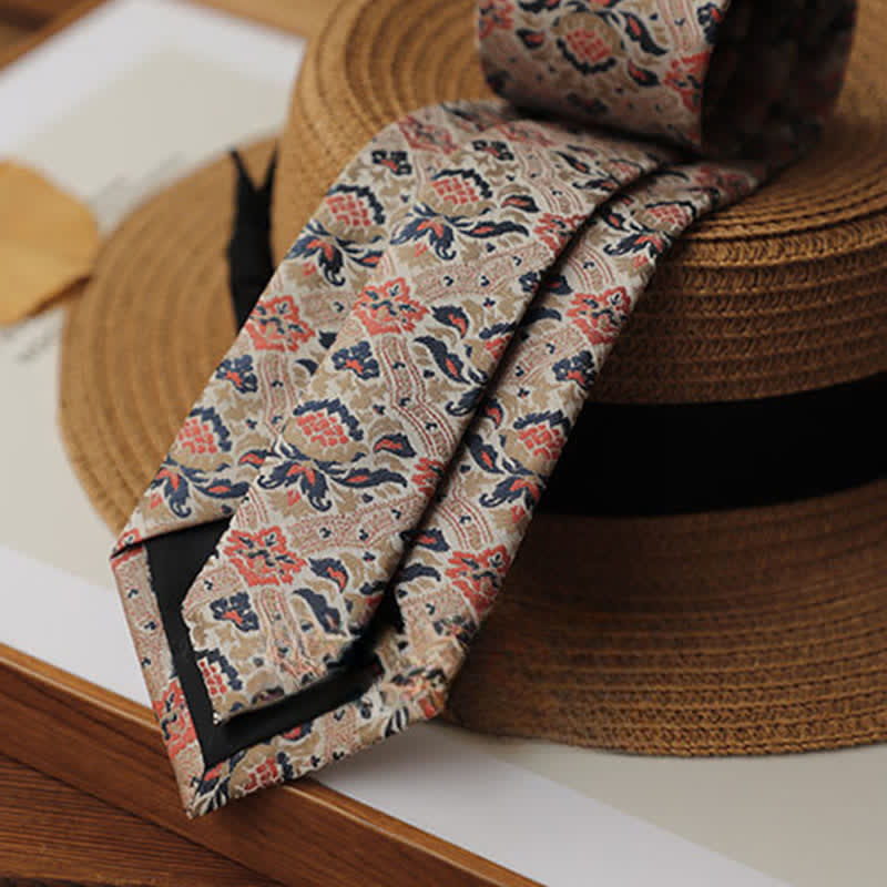 Clearance: Men's Beige & Pink Exotic Mystery Lotus Necktie