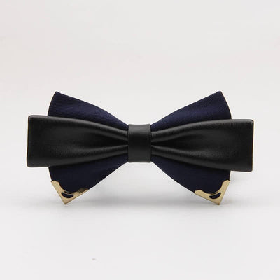 Men's Double Leather Golden Metal Edge Bow Tie