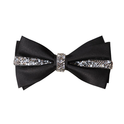 Men's Shining Rhinestone Satin Bow Tie Pocket Square Set