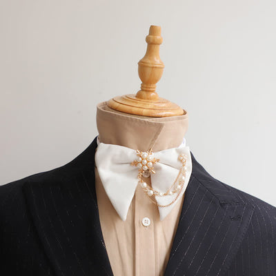 Men's Snowflake Pearl Chain Velvet Bow Tie Pocket Square