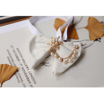 Men's Snowflake Pearl Chain Velvet Bow Tie Pocket Square