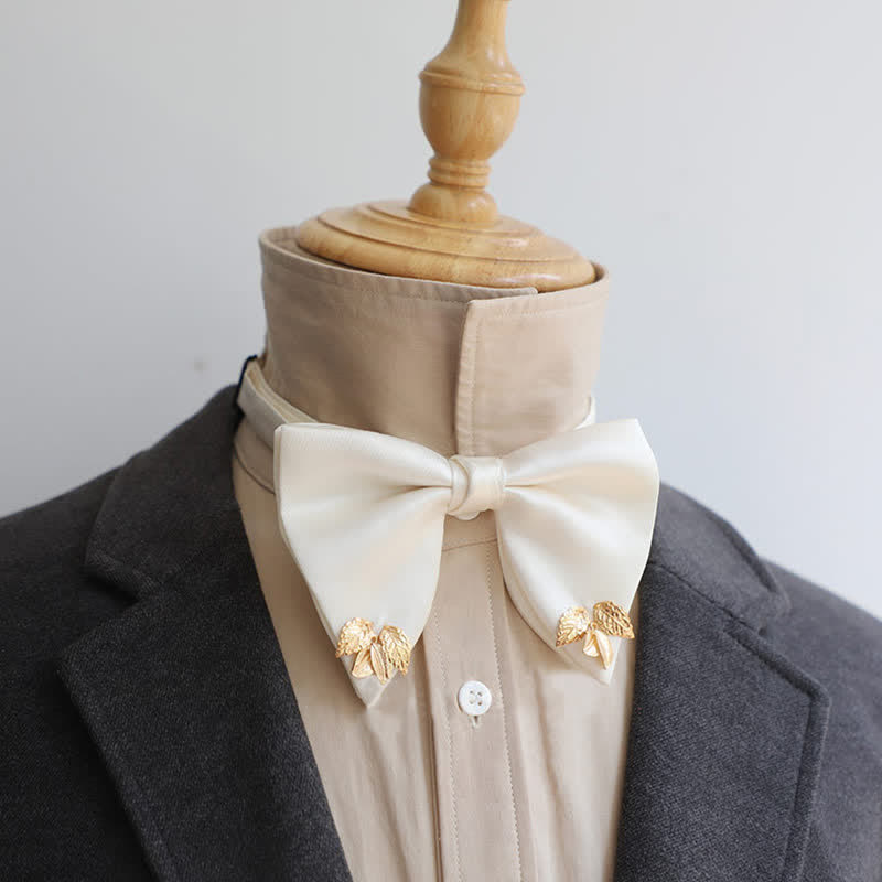 Men's Double-Layers Leaves Oversized Bow Tie Pocket Square