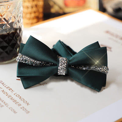 Men's Shining Rhinestone Satin Bow Tie Pocket Square Set