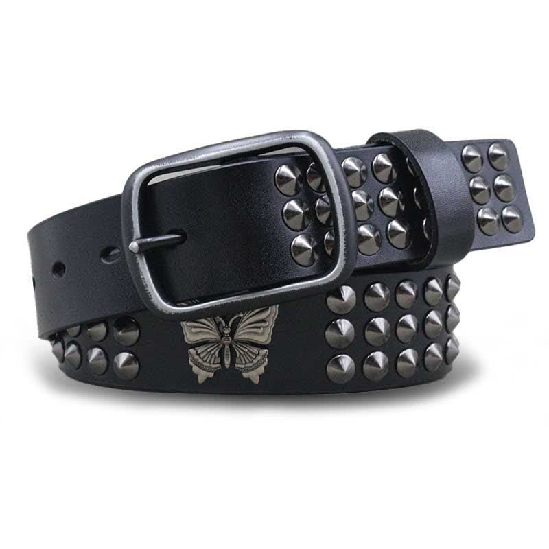 Butterfly Rivets Goth Three Rows Studded Leather Belt – FloralTrip