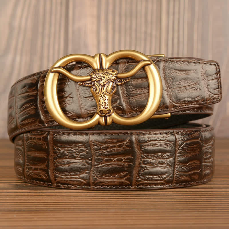 Men's Giant Ox Crocodile Pattern Leather Belt