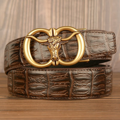 Men's Giant Ox Crocodile Pattern Leather Belt