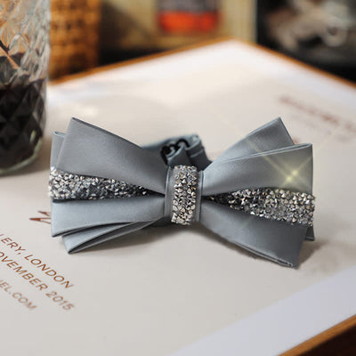 Men's Shining Rhinestone Satin Bow Tie Pocket Square Set