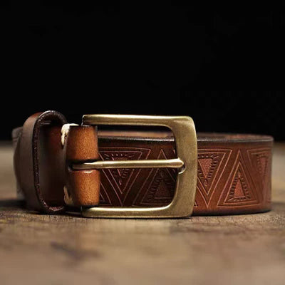 Western Triangular Embossed Pattern Leather Belt