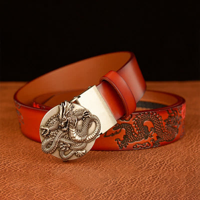 Men's Flame Dragon Round Automatic Buckle Leather Belt