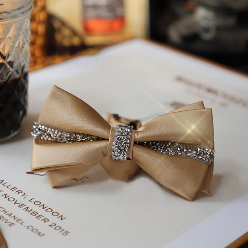 Men's Shining Rhinestone Satin Bow Tie Pocket Square Set
