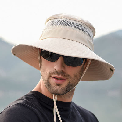Men's Outdoor Breathable Mesh Large Brim Bucket Hat
