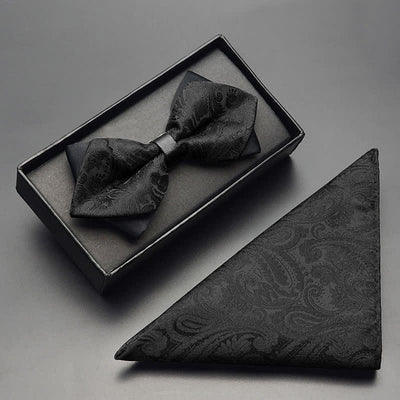 3Pcs Men's Exotic Paisley Double Pointed Bow Tie Set