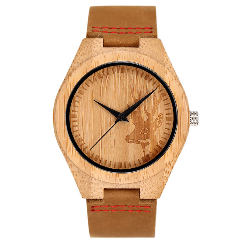 Men's Retro Carved Deer Dial Bamboo Wooden Watch