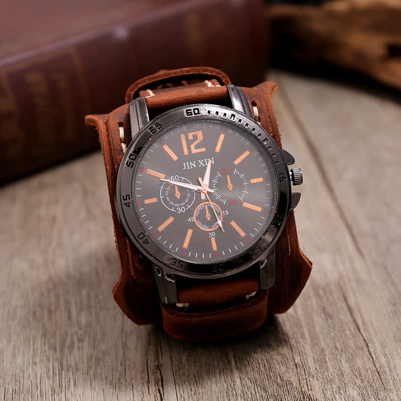 Men's Hand-Stitched Punk Bracelet Leather Watch