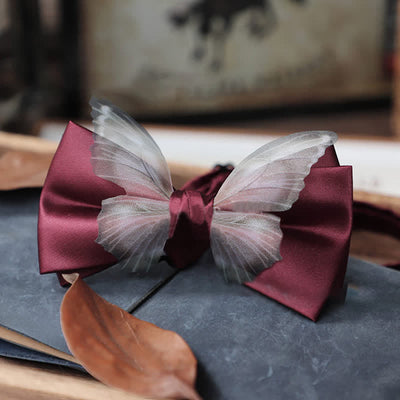 Men's Vintage Organza Butterfly Bow Tie Pocket Square Set