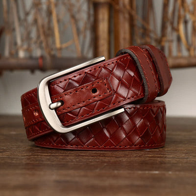 Stylish Braided Copper Buckle Cowskin Leather Belt