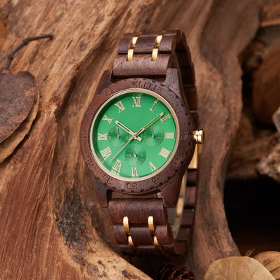 Men's Walnut Wood Three Sub-Dial Wooden Watch