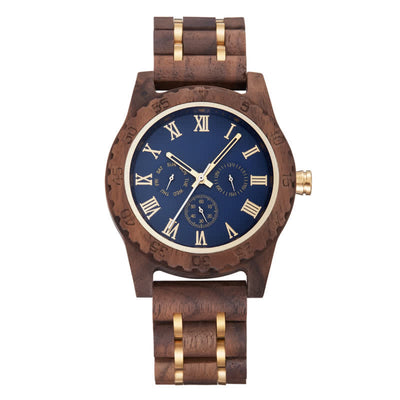 Men's Walnut Wood Three Sub-Dial Wooden Watch