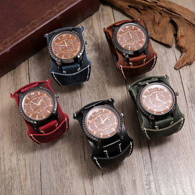 Men's Luxury Big Dial Bracelet Leather Watch