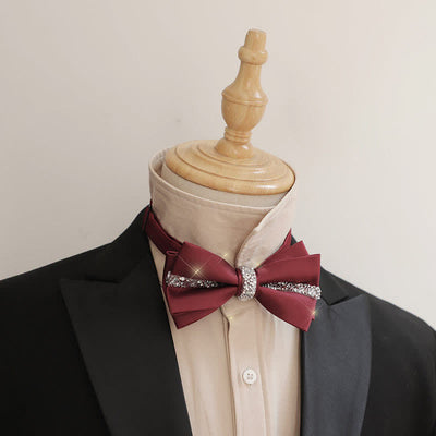 Men's Shining Rhinestone Satin Bow Tie Pocket Square Set