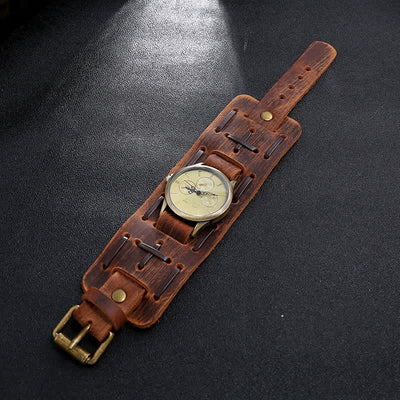 Men's Retro Cool Punk Weave Cuff Leather Watch
