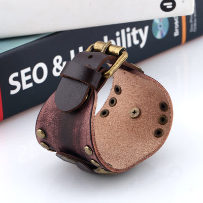 Men's Punk Rock Rivet Wide Cuff Leather Watch