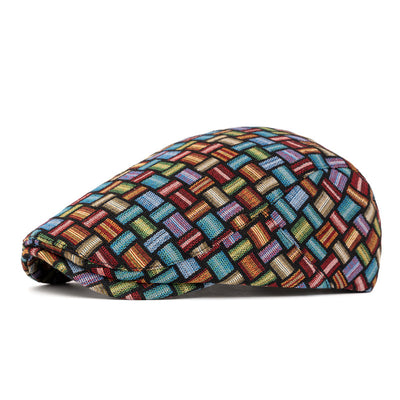 Artistic Retro Colored Jacquard Checkered Beret Hat - Back buckle - Dark Blue - Adjustable (22 1/2"-24") - image 17
