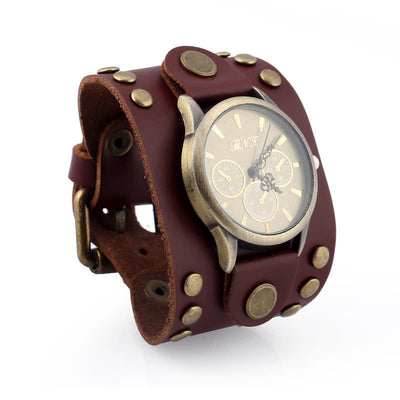 Men's Punk Rock Rivet Wide Cuff Leather Watch