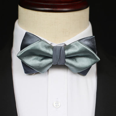 Men's Gray-Blue Pale Green Double Layered Bow Tie
