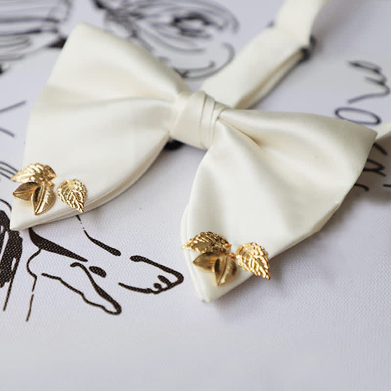 Men's Double-Layers Leaves Oversized Bow Tie Pocket Square