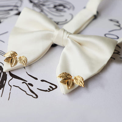 Men's Double-Layers Leaves Oversized Bow Tie Pocket Square