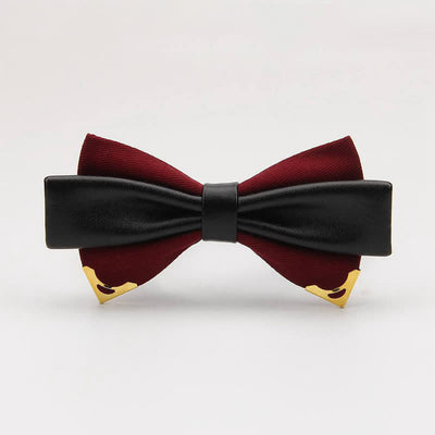 Men's Double Leather Golden Metal Edge Bow Tie