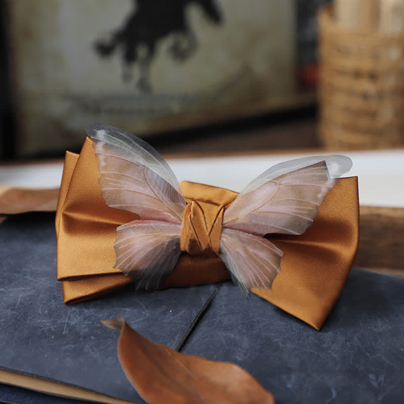 Men's Vintage Organza Butterfly Bow Tie Pocket Square Set