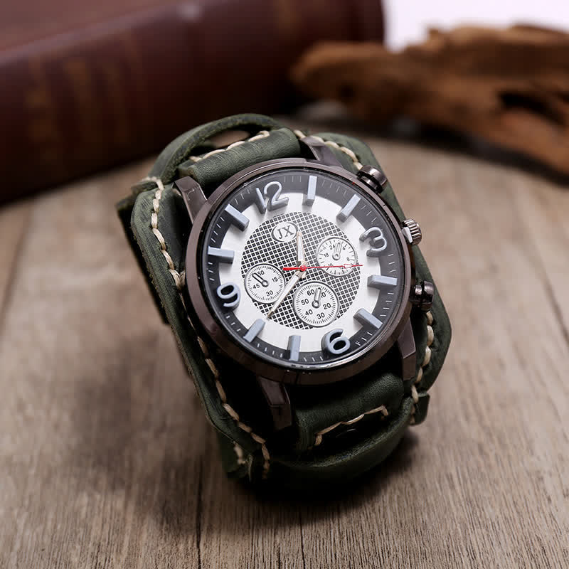Men's Vintage Charm Bracelet Cuff Leather Watch