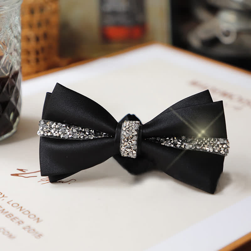 Men's Shining Rhinestone Satin Bow Tie Pocket Square Set