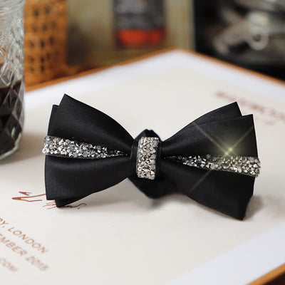 Men's Shining Rhinestone Satin Bow Tie Pocket Square Set