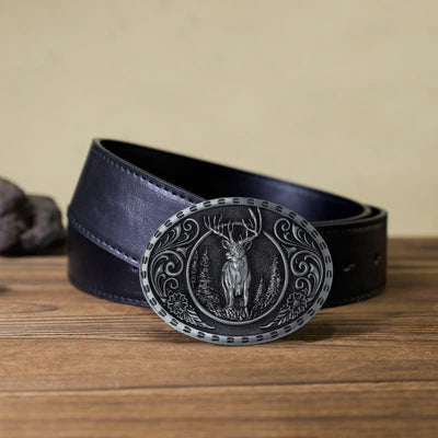 Men's DIY Deer Hunter American Flag Buckle Leather Belt