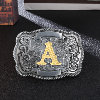 Men's DIY Retro Initial Letter Square Buckle Leather Belt - A - Without Belt - image 1
